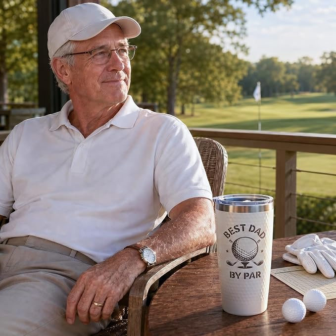 Golf Gift for Dad - Funny Fathers Day Christmas Birthday Gifts for Men Golfers, Cool Golf Dads Gifts from Daughter Son Kids, Unique Daddy Coffee Cup Mug for Golf Lovers - Best Dad By Par Tumbler 20oz