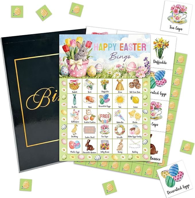 Easter Bingo Game Cards, Happy Easter Party Game for Adults Large Group, Bunny Themed Fun Games, Spring Tulip Party Activities, Icebreaker Games for Family Friends, 16