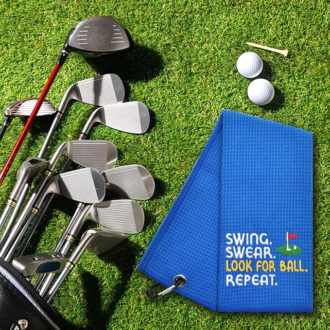 Hafhue Swing Swear Look for Golf Towel, Golf Accessory for Golf Bags, Embroidered Golf Towels with Clip, Retirement Gifts for Grandma Mom Sister Golfs Lover, Christmas Birthday Gifts for Men