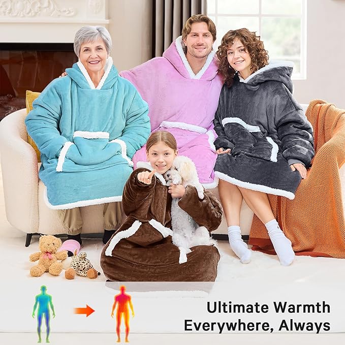 JOYWOO Brown Kids Wearable Blanket Hoodie, Oversized Cat lovers Hoodie Blanket for kids & Teens,Birthday Gifts for Girl Boys,Warm Cozy Fuzzy Sherpa Fleece Sweatshirt Blanket with Giant Pocket Gifts