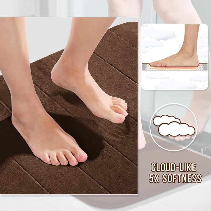 Yimobra Bathroom Runner 55"x24", Non Slip Memory Foam Bath Mat, Super Soft Water Absorbent Hallway Carpet, Machine Washable Rug for Vanity Tub Shower, Brown