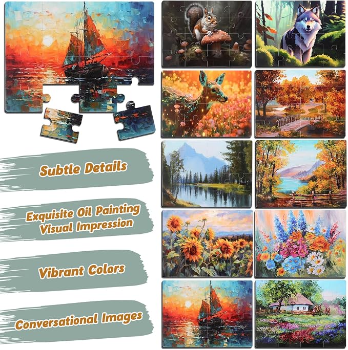 Hiboom 10 Pack 16 Piece Large Jigsaw Dementia Puzzles for Alzheimers Senior Easy Puzzles Dementia Products for Elderly Adults Gifts Memory Cognitive Games Christmas Activities, 9.45 x 12.6 Inch(Novel)