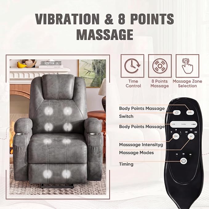 Flamaker Power Lift Recliner Chair Electric Lift Recliner for Elderly | Power Lift Recliner Chair with Cup Holders Side Pockets for Living Room (Leathaire, Light Gray)