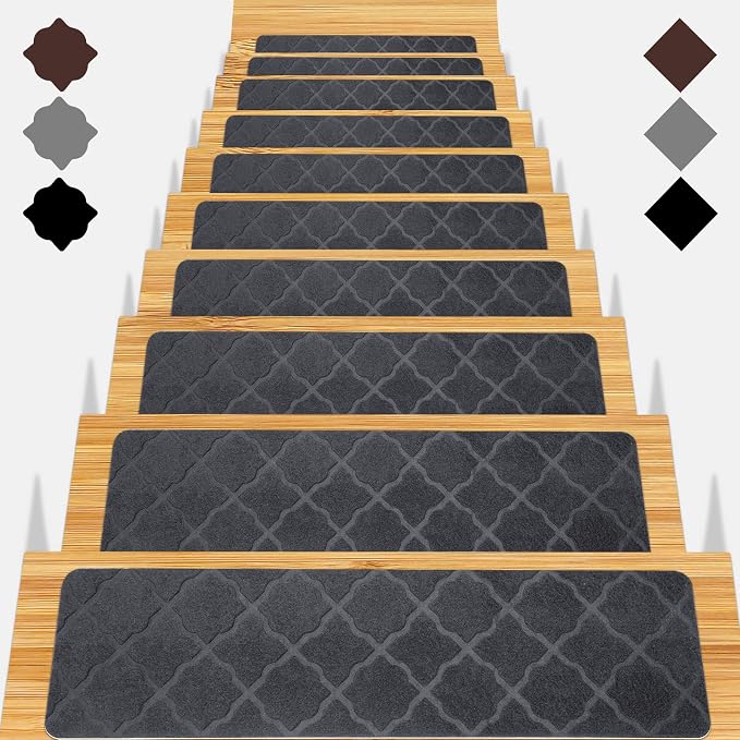 Stair Treads for Wooden Steps 15pcs 8x30in Non-Slip Stairs Carpet Runner | Indoor Stair Mats for Kids Elders and Pets