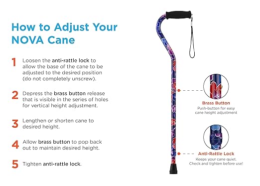 NOVA Heavy Duty Bariatric Walking Cane for Seniors, Men & Women – 500 lb Weight Capacity Offset Cane, Lightweight Adjustable Walking Stick with Soft Foam Grip, Wrist Strap & Non-Slip Tip