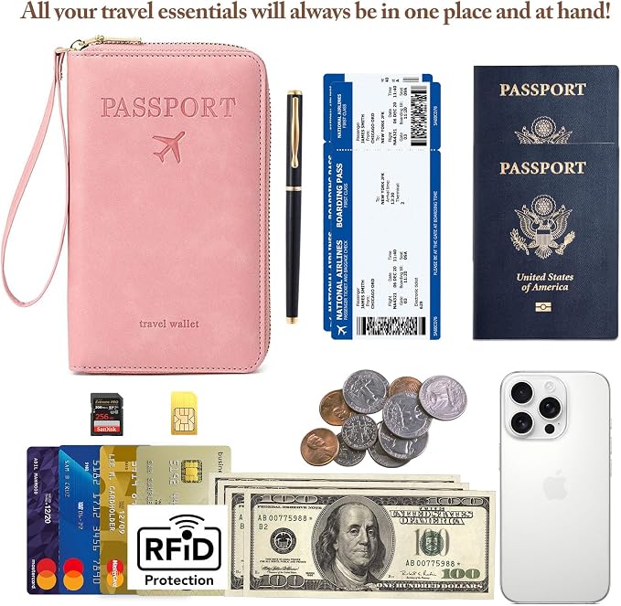 Passport Holder for Travel Women and Men RFID Blocking Passport Holder with Zipper Multi-functional Passport Wallet Passport Case Passport cover Travel Essentials
