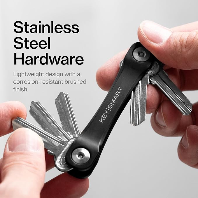 KeySmart Original Key Holder - Compact Key Organizer for Key Chain, Minimalist Clutter-Free EDC Keychains Key Ring, Black, 8 Keys