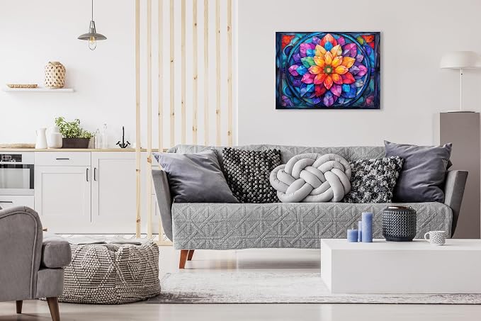 Adult Jigsaw Puzzle 1000 Piece Stained Glass | Colorful mandala flower geometric design. Great for game nights on a table, puzzleboard, or floor.