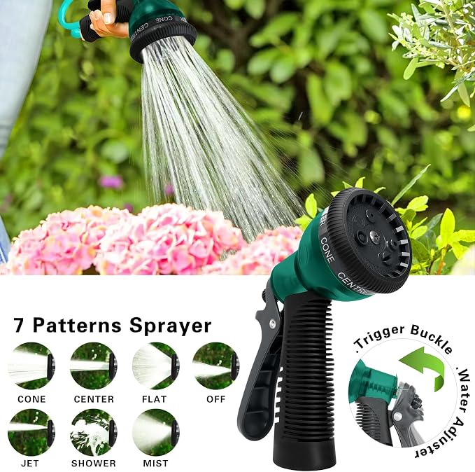 Coil Hose 50FT EVA Coil Garden Hose With 3/4'' Brass Connector Coiled Water Hose Lightweight And No Kink Includes 7 Patterns Spray Nozzle For Outdoors Lawn Watering Car Washing