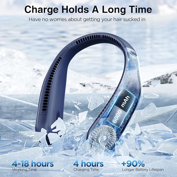 Hotsales Neck Fan, Bladeless Fan That Blows Cold Air, Portable Rechargeable | 6000 mAh Battery, 3 Speeds, Hands Free Wearable Personal Cooling Fan for Men and Women, Travel, Outdoor, USB Rechargeable