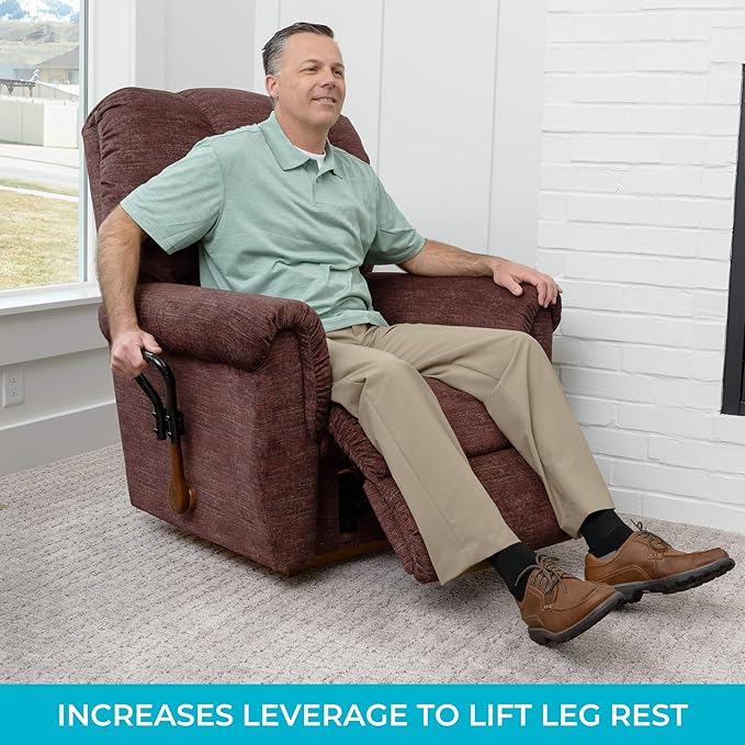 Stander Recliner Lever Extender, Oversized Grip Handle Adapter for Adults, Seniors, and Elderly, Extension Handle with Large Ergonomic Curve Grab Bar, Compatible with Wooden Recliner Handles - Black