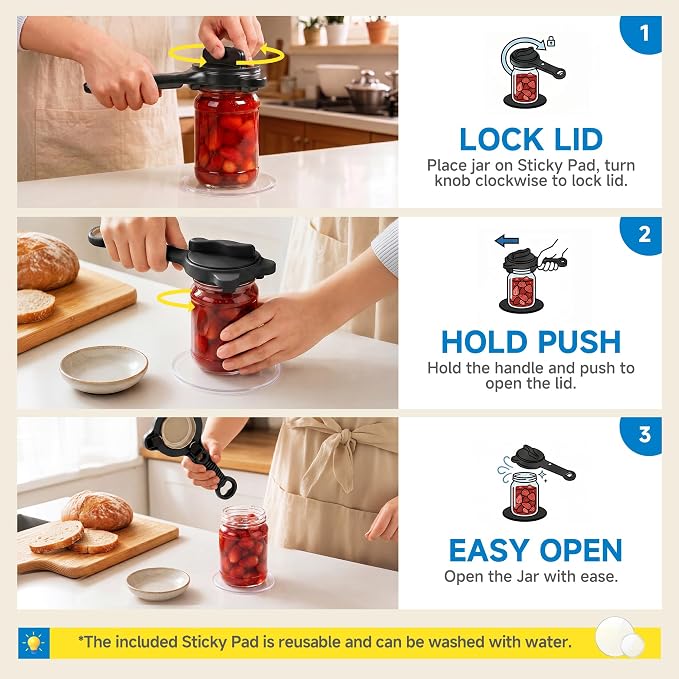 2026 Upgraded 4-in-1 Jar Opener - Adjustable Stainless Steel Lid Remover for Seniors & Arthritis Sufferers (Black)