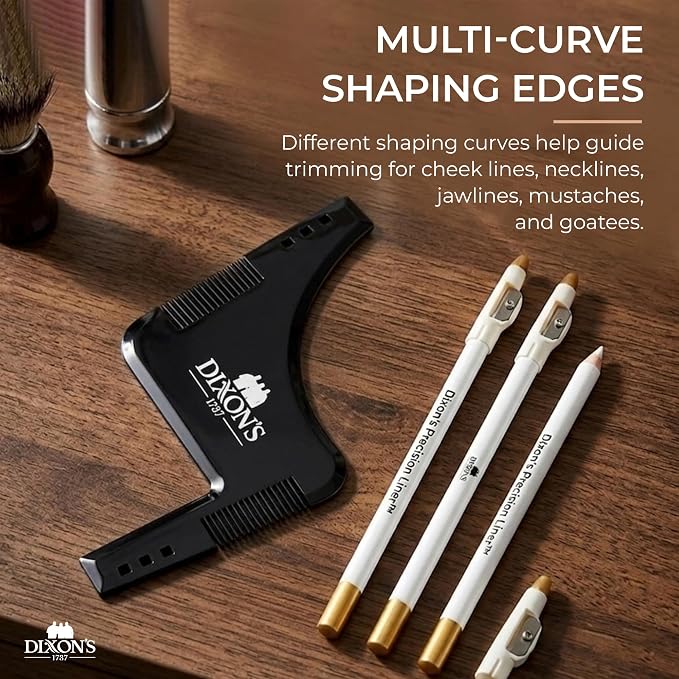 Dixon's 1737 Clear Line Pro Beard Shaper Tool for Men with Precision Liner Pencil, Black Beard Line Up Guide Template with Comb Edges Neckline and Cheek Line Trimming
