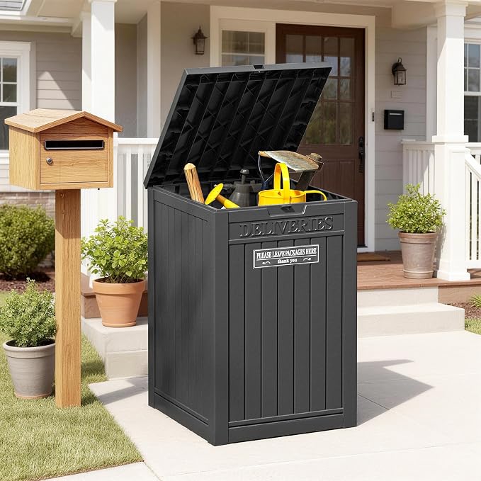 Package Delivery Box for Outside, Waterproof Outdoor Storage, Black