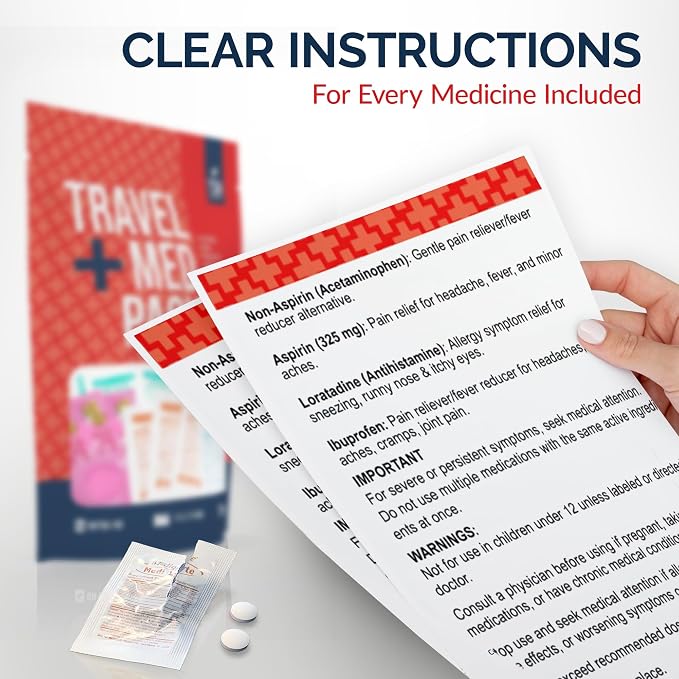 Travel Medicine Kit - 78-Piece TSA-Approved Urgent Care Kit Medication Pack for Flights, Cruises & International Travel | Individually Wrapped OTC Medication Essentials