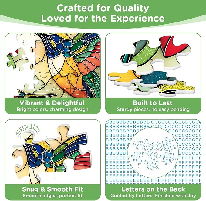 500 Pieces Puzzle for Adults - Vintage Paint Hummingbird Flower Puzzles - Stained Glass Birds Puzzle 500 Piece with Letters on Back Dust-Free,Fun Family Game,Gift for Men Women Seniors 20.5 x 15 in