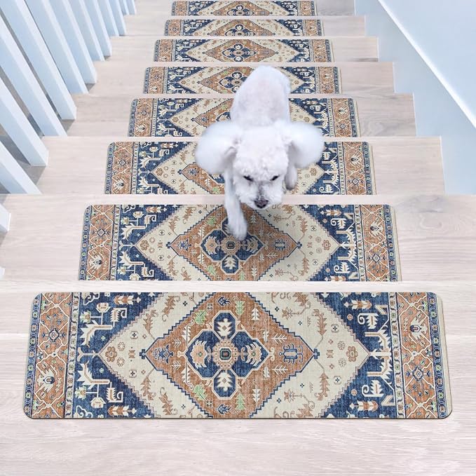 OJIA Non-Slip Stair Treads for Wooden Steps Indoor 15PC 30"X8" Stair Runner | Slip Resistant Stair Rugs Safety Mats for Dogs, Kids & Elders, Rubber Backed Stair Treads Stair Covers