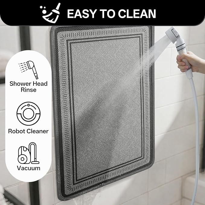 16"×24" Non Slip Bath Mat with Rubber Backing, Absorbent Quick Dry Bath Mats Washable, Low Pile Bathroom Rugs Fit Under Door for Bathroom Floor, Shower and Sink, Grey