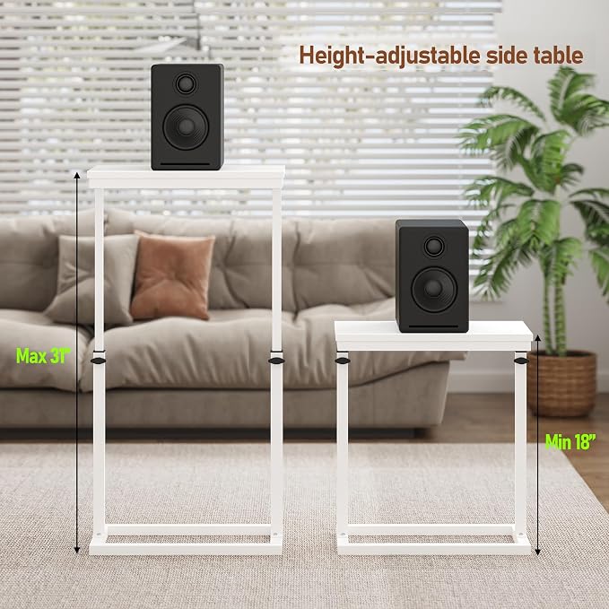 TUTOTAK End Table, Side Table, Tall Couch Table, Sofa Table, Set of 2 | for living Room, Bedroom, White TB01BW0832