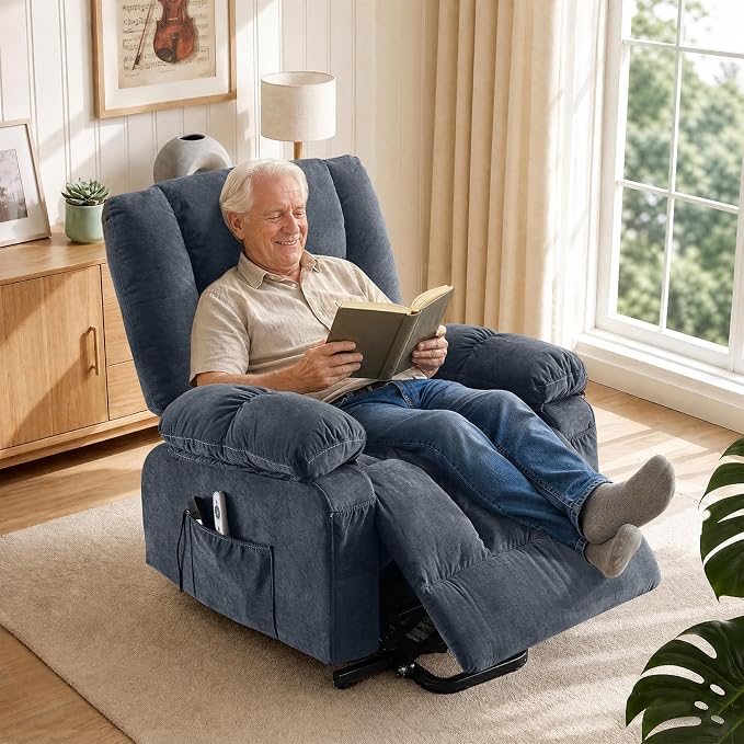 Electric Power Lift Recliner Chair Sofa with Massage and Heat for Elderly,Lift Chair with Front Pocket & Side Pockets for Living Room