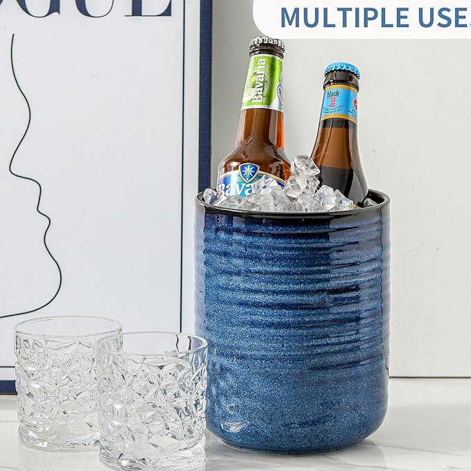 HASENSE Kitchen Utensil Holder, 7.4" x 6.2" Ceramic Utensil Holder for Countertop, Stable Cooking Utensil Organizer Crock for Spatula, Modern Kitchen Decor for Christmas, Blue