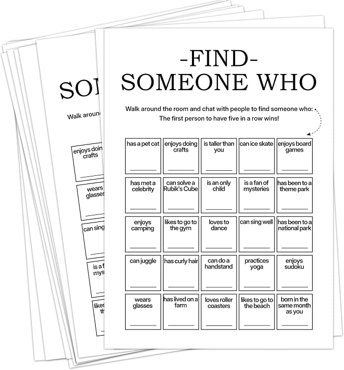 Find Someone Who Bingo Cards, 25 Unique Sheets, Team Building Games for Work, Icebreaker Fun, Engaging Office Games, Team Building Activity for Employees and Groups