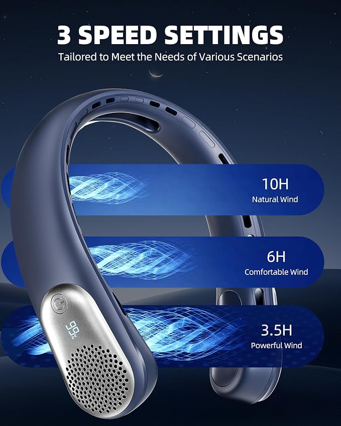 Neck Fan, LED Display USB Rechargeable Portable Fan,360° Cooling Bladeless Personal Fan, 4000 mAh 3 Speeds Adjustable Wearable Fan for Women,Travel, Gift, Home, Office, Men