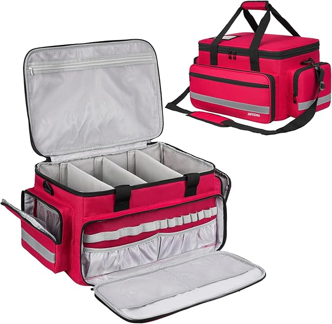 Medical Bag, Medical Equipment Case Empty, Large Home Health Nurse Bag with Shoulder Strap, Medication First Aid Organizer for Therapist, Doctors, Nursing Students (Red)