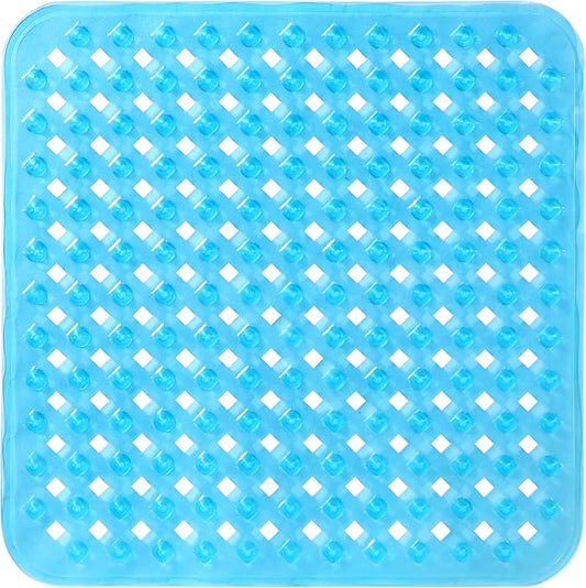 Yimobra Square Shower Mat Non Slip, Super Strong Suction Cups, 21"x21" Bath Tub Mat with Drain Holes, Machine Washable Fast Draining Bath Mats, Bathroom Essentials,Clear Blue