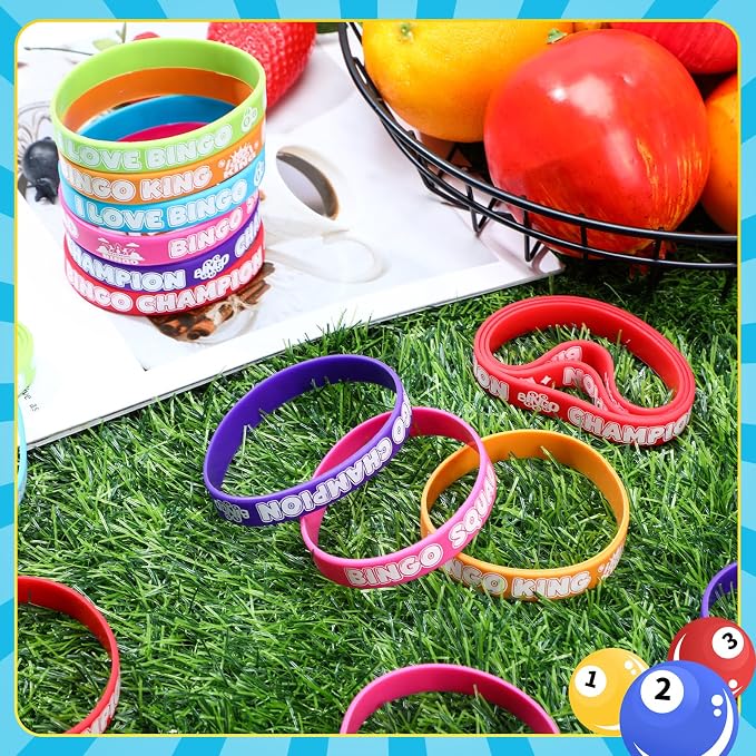Huquary 36 Pcs Bingo Rubber Bracelets Party Favors, Bingo Game Night Champion Silicone Wristbands Bulk Party Supplies Decorations, Birthday Carnival Event Prizes Gifts