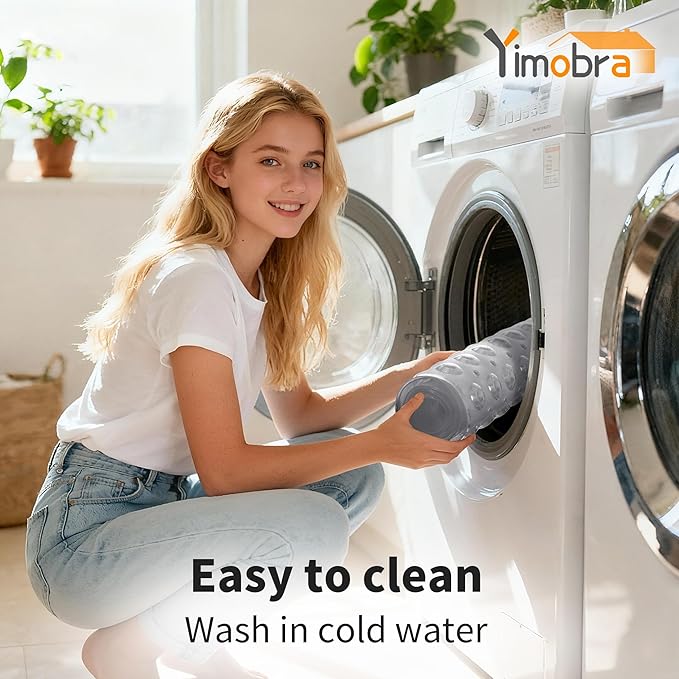 Yimobra Non Slip Bathtub Mat 40"x16", Super Strong Suction Cups, Extra Long Shower Mat with Drain Holes, Machine Washable Fast Draining Bathroom Floor Mat, Clear Grey