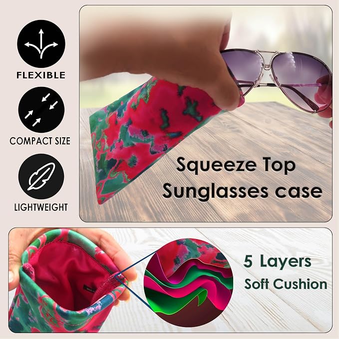Soft Sunglasses case | Large Glasses Case Holder - Eyeglass Pouch Squeeze Top | Glasses pouch Lightweight Extra Layers