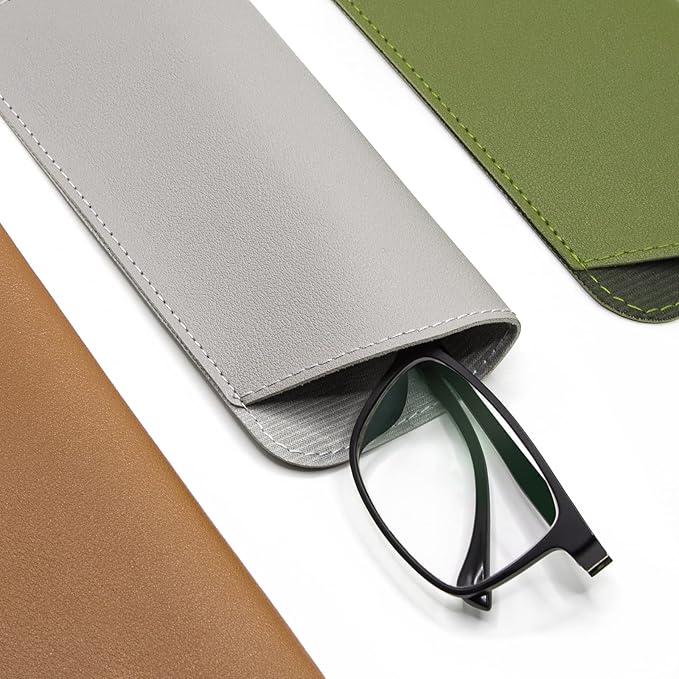 Soft Glasses Case, Leather Eye Glass Case Glasses Pouch for Women Men Kids Travelling Reading