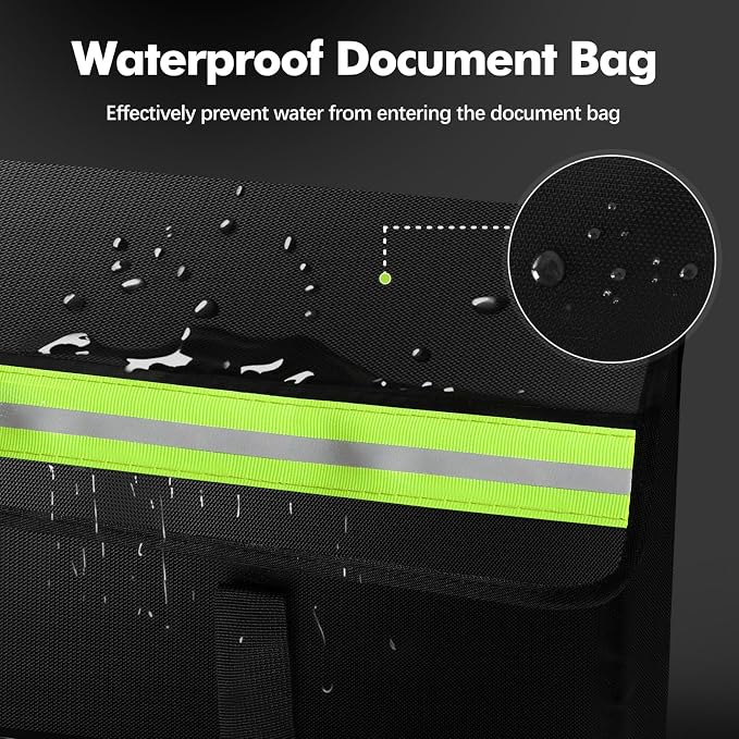 Large Fireproof Document Bag for Home Safe Storage, 15 x 12 x 12in, Black | 2000°F fireproof document box, 4-layer fiberglass important document storage for photo, file and cash with reflective strip
