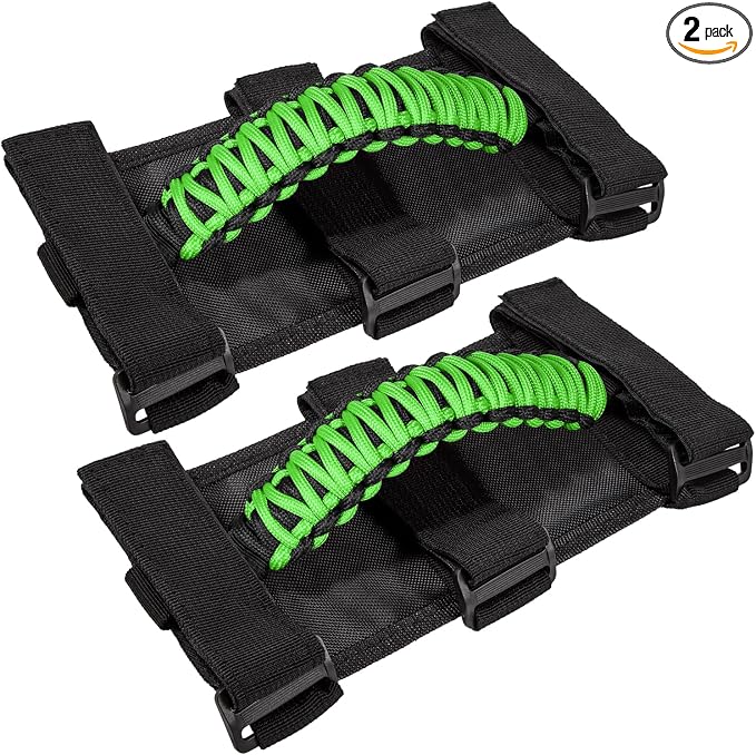 Roll Bar Grab Handles Grip Handle for Jeep Wrangler JK JKU JL JLU TJ YJ Sports Sahara Freedom Rubicon Unlimited Gladiator JT 1955-2023 UTV ATV Accessories Premium 550 Paracord (Green 2 Pack)