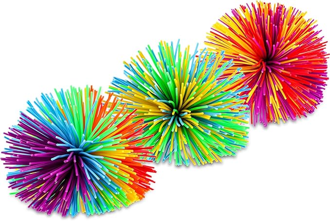 Leinuosen 12 Pieces Stringy Balls Sensory Stringy Ball Soft Rainbow Pom Bouncy Stress Bags Stocking Stuffers Party Favors Birthday Gifts, Multicolor (2.75 Inch)