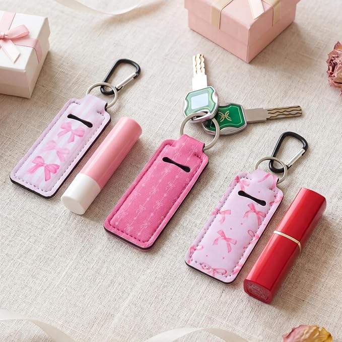 Pengxiaomei 3 Pcs Chapsticks Holder Keychain for Lipstick, Stocking Stuffers for Teen Girls Women Small Christmas Gifts