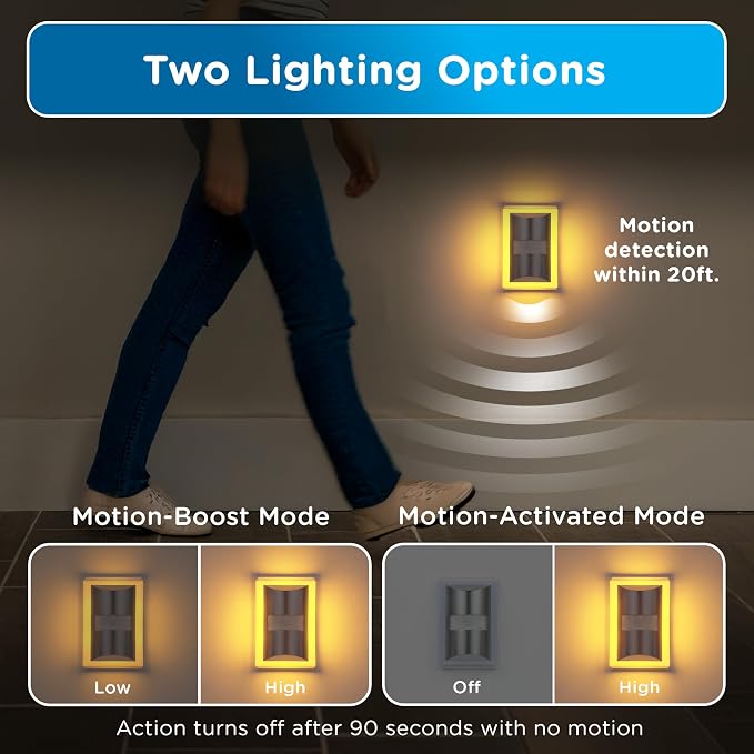 Enbrighten SleepLite Plug in Night Light with Motion Sensor, 2 Pack | Amber 2200K Light for Bedroom, Nursery, and Kids Room, UL Certified, Energy Efficient, Brushed Nickel