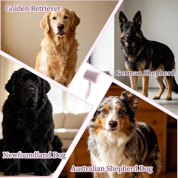 Self-Cleaning Slicker Dog Brush for Large Long-Haired Breeds | One-Click Hair Removal , Ergonomic Grip , Pet Grooming Tool