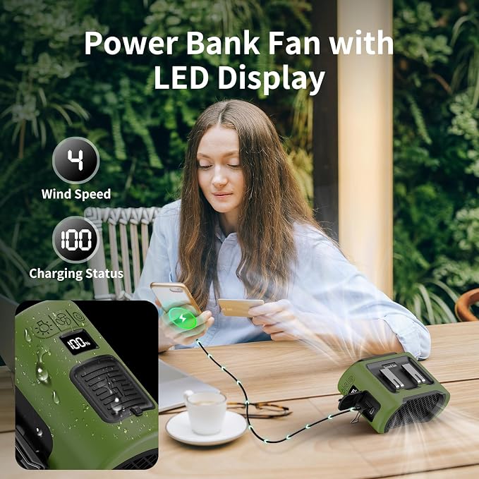 Socool 14500mAh Portable Waist Fan Clip on Wearable Belt Rechargeable Personal Fan, Dual Air Outlet, 40Hrs Cooling 5-Speed Battery Operated Fans with Light, Neck Fan Hanging for Outdoor Camping Travel