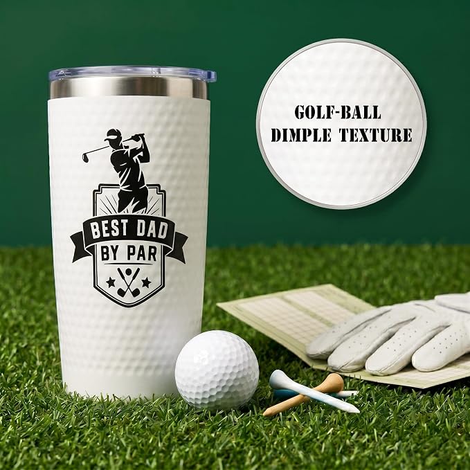 Golf Gift for Dad - Funny Golf Dads Gifts from Daughter Son Kids, Best Dad By Par Tumbler for Men Golfers Golf Lovers, Unique Golf Coffee Mug Cup for Fathers Day Christmas Birthday - Dimpled 20oz