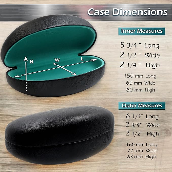 MyEyeglassCase® Large Hard Sunglasses Case | fits Large curved Sunglasses, with microfiber bag and cleaning cloth