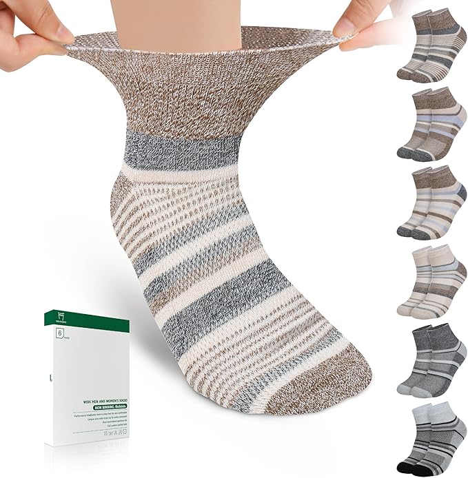 Bulinlulu Bamboo Viscose Diabetic Socks, 6 Pairs Non Binding Ankle Socks, Reinforced Toe, Size 6-9/9-11/13-15