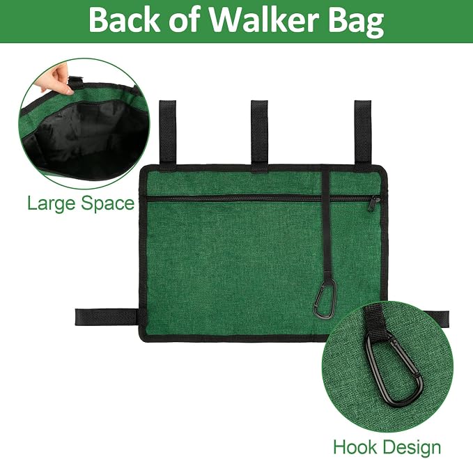 Walker Accessories, Foldable Walker Basket with Cup Holder (Green) | Walker Bag Carry Storage Pouch Water-Resistant for Seniors, Elderly, Handicap