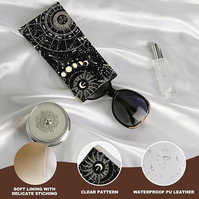 Anikathy 2Pcs Sunglass Eyeglass Glasses Case Soft PU Leather with Cleaning Cloth Cute Glasses Pouch Bag for Men Women Girs