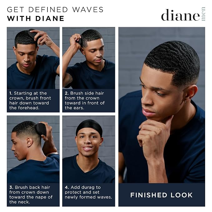 Diane 7-Row Boar Bristle Wave Brush – Soft 100% Boar Bristles for Fine to Medium Hair, 360 Waves, Smoothing & Polishing, Gentle on Scalp, Real Wood Handle, Beard & Mustache Styling