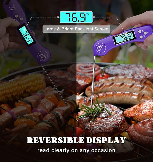 DOQAUS Meat Thermometer – Temperature Dial Thermometers for Cooking Backlight & Auto-Rotating Display, Kitchen Gadgets Essentials for BBQ Oven Grill Smoker Candy Purple