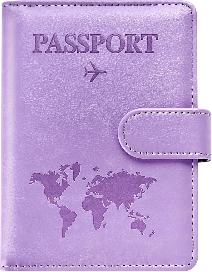 Eoehro Passport Holder for Travel Essentials, Passport Wallet Cover Case for Travel Must Haves Accessories,Passport Book Holders for Women and Men(Light Purple)