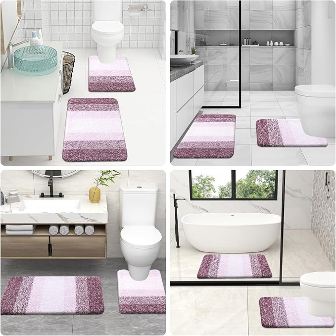OLANLY Bathroom Rug Set 2 Piece, Soft Absorbent Microfiber Bath Mats and U-Shaped Contour Toilet Rug, Non-Slip, Machine Wash Dry, Plush Shaggy Bath Mats for Bathroom (24"x16"+U24 x20, Mauve)