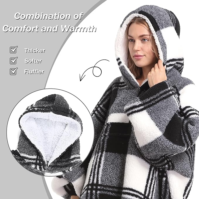 Catalonia Oversized Blanket Hoodie Sweatshirt, Wearable Sherpa Lounging Pullover for Adults Women Men